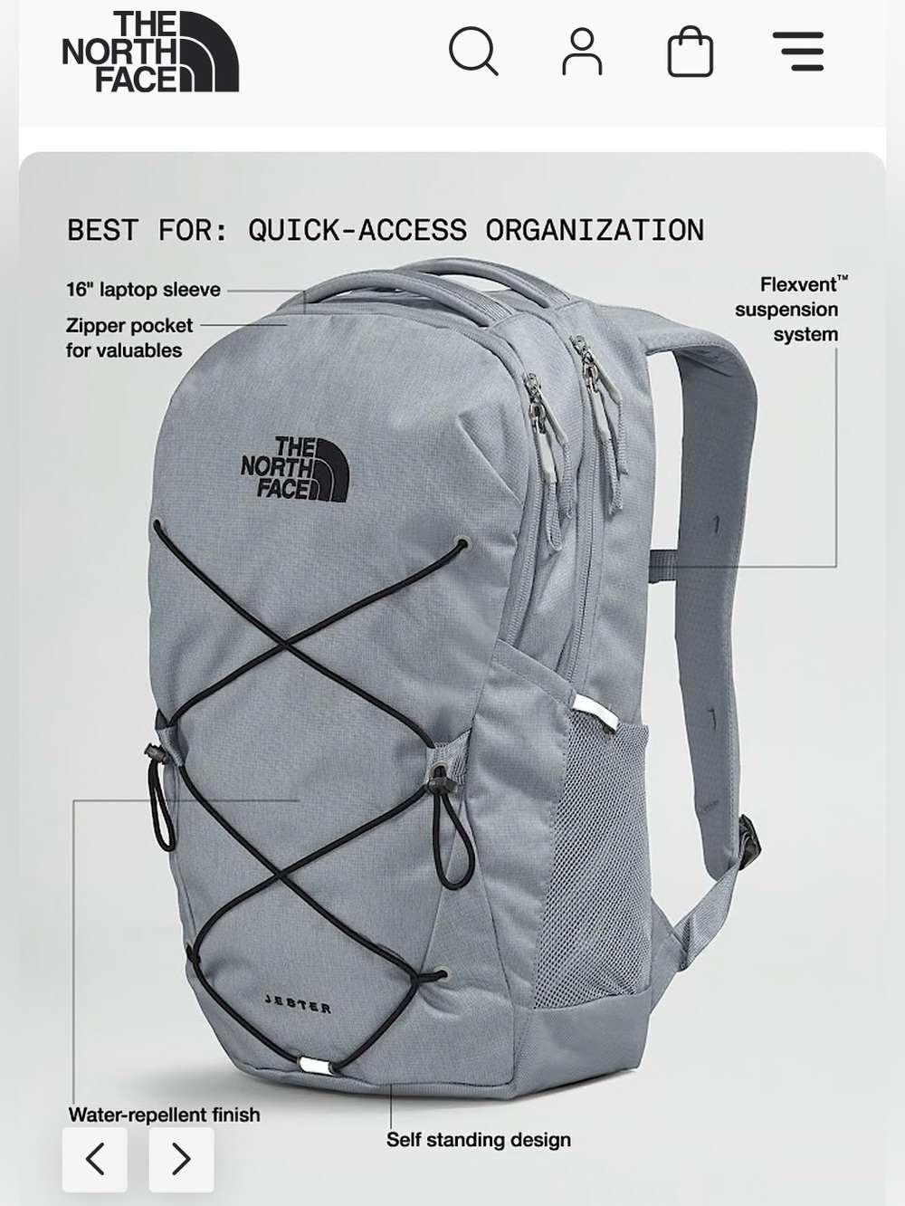 North Face Jester Backpack - Medium Grey Heather / Asphalt Grey. NWOT